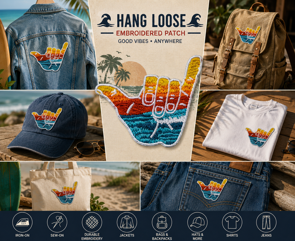 Hang Loose Learn To Surf Embroidered Iron-On/Sew-On Patch