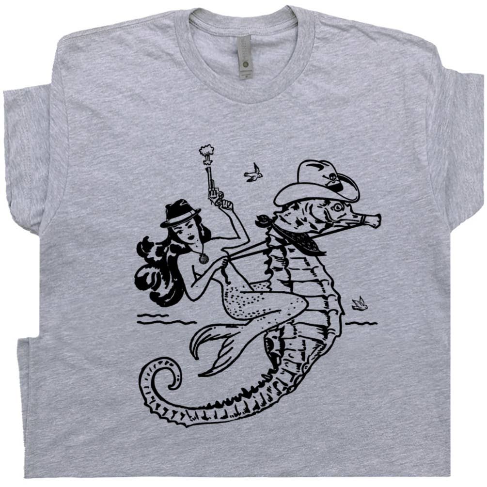 Mermaid Shirt Cool Seahorse T Shirt Vintage Western Theme