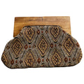 Black Gold Beaded Clutch Bag with Wooden Handle