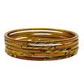 Artisan Embossed Brass Bangle Set with Colored Buffalo Bone
