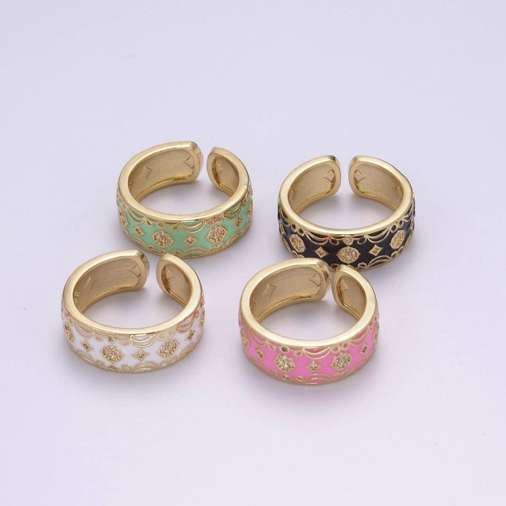 Vintage Enamel Victorian Ring in Black White Green Pink U-186~ U-187
