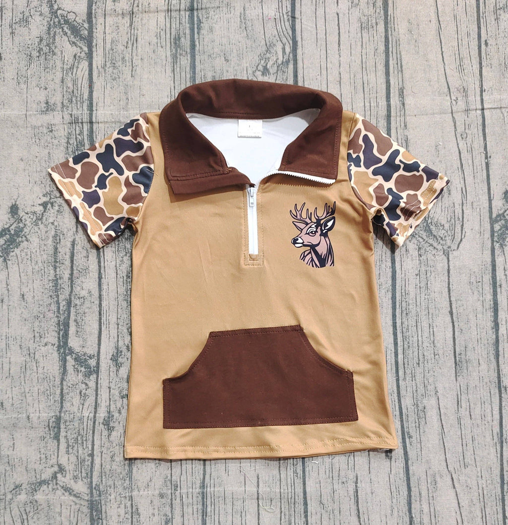 Baby Boys Brown Camo Deer Zipper Pockets Hunting Pullovers Top