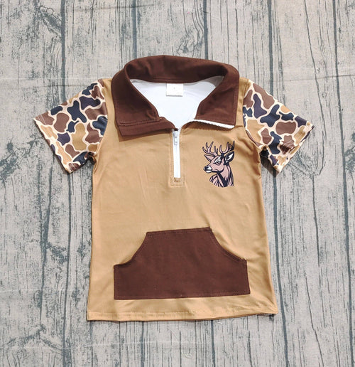 Baby Boys Brown Camo Deer Zipper Pockets Hunting Pullovers Top