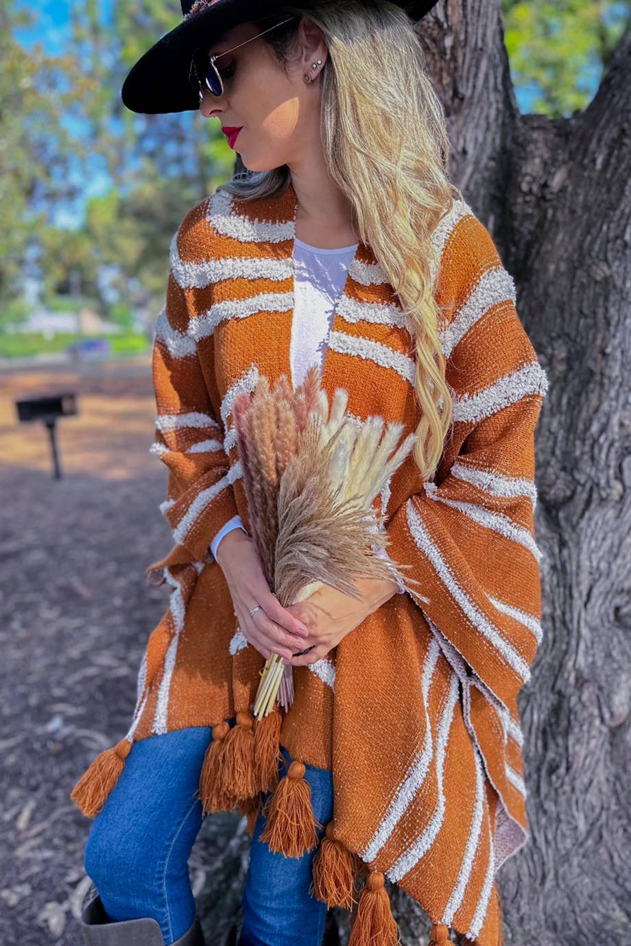 Boho Textured Chunky Knit Tassel Ruana Cardigan