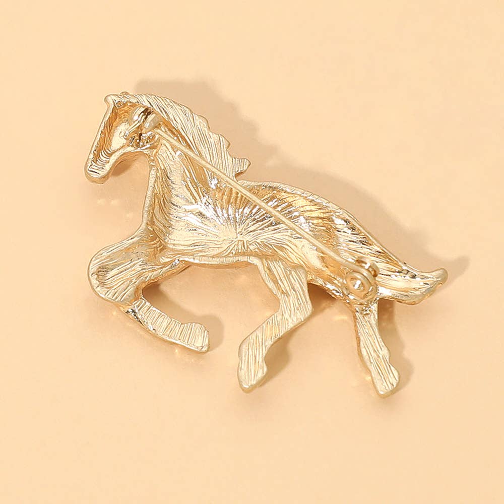 Brushed Metal Running Horse Pin Brooch