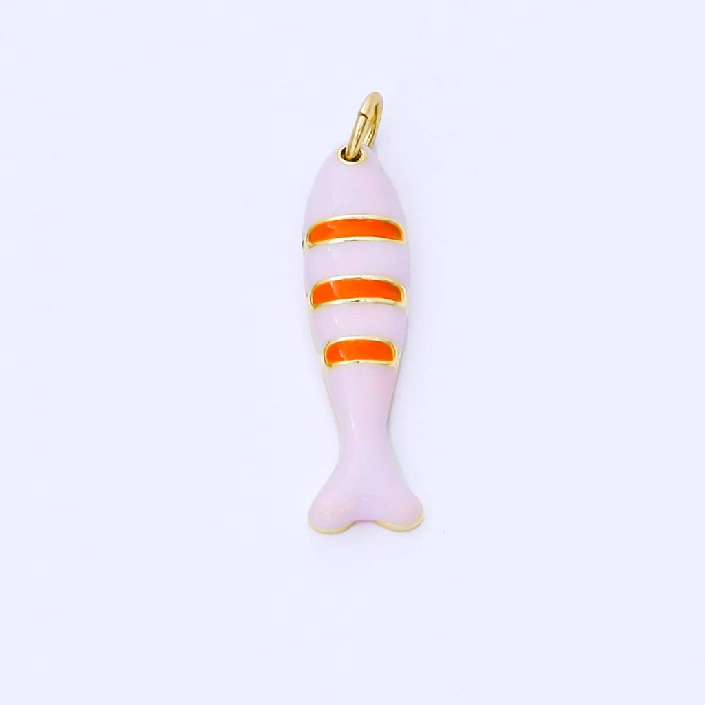 24K Gold Filled 24mm Teal, Orange, Purple Enamel Stripes Sea Creature Sardine Fish Charm | AF1502 AF1503