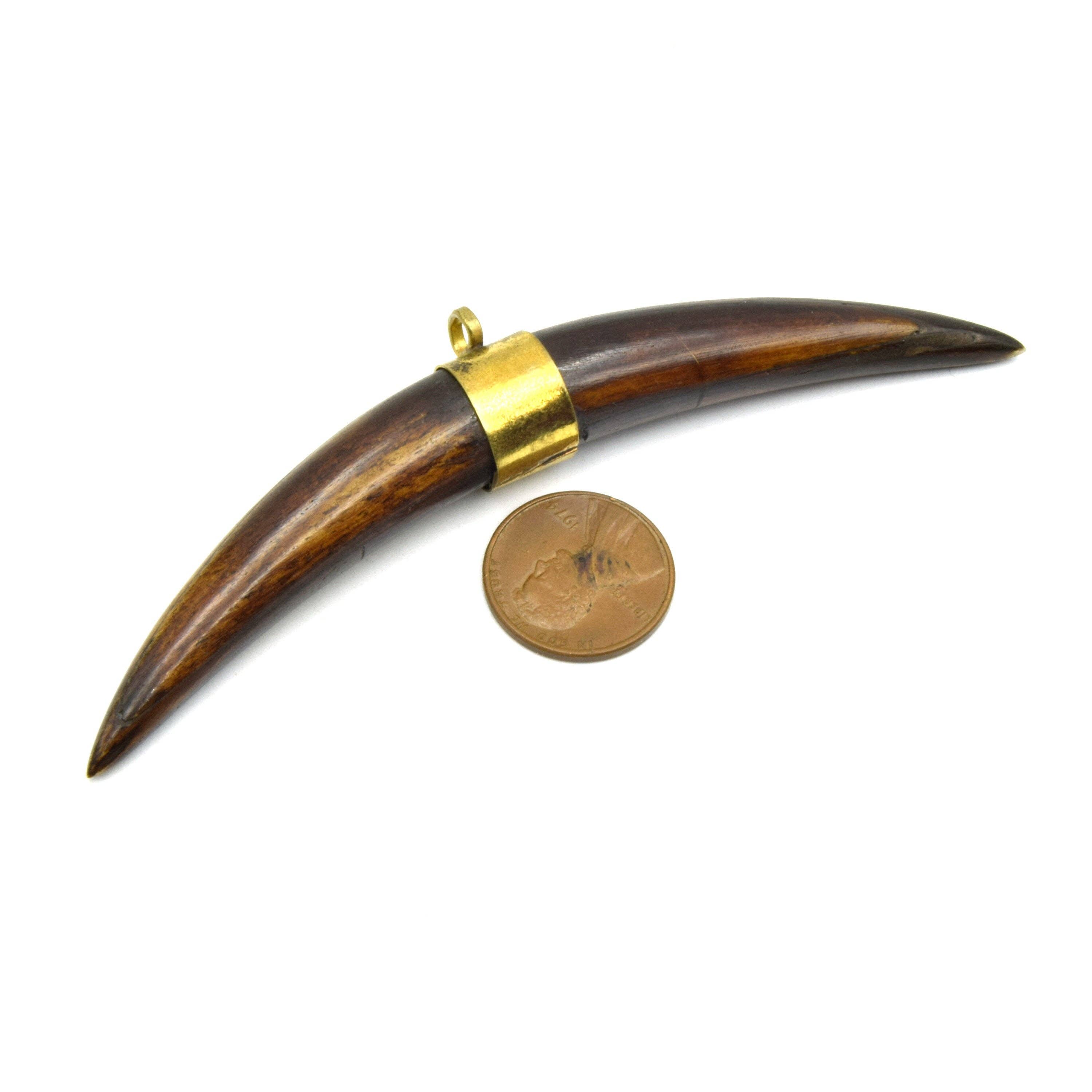 Skinny Banana Crescent Pendant | Ox Bone Focal Pendant | Plain Gold Bail Horn Pendant