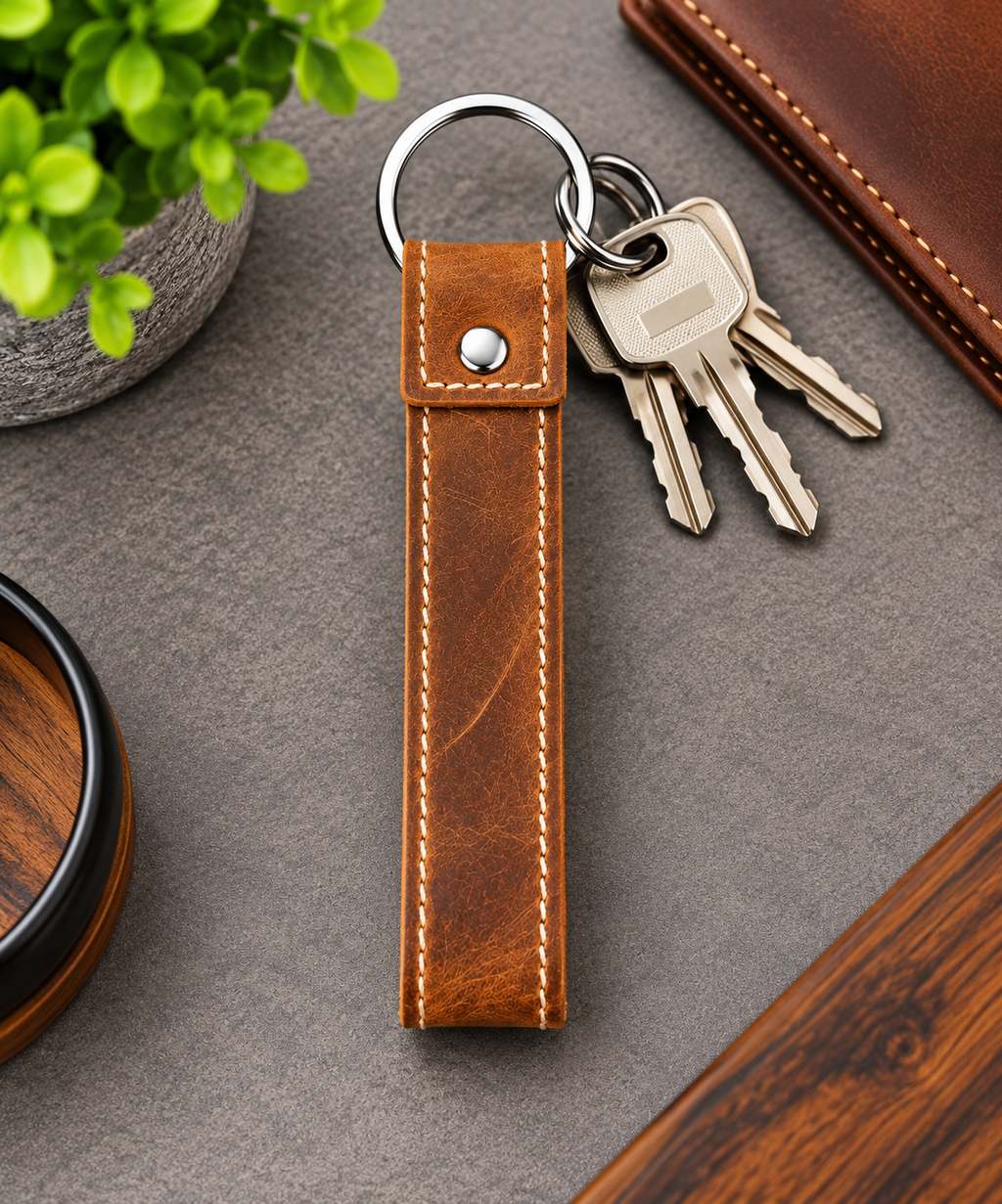 Genuine Leather Keychain, Keychain RIng, Handmade Key Tag