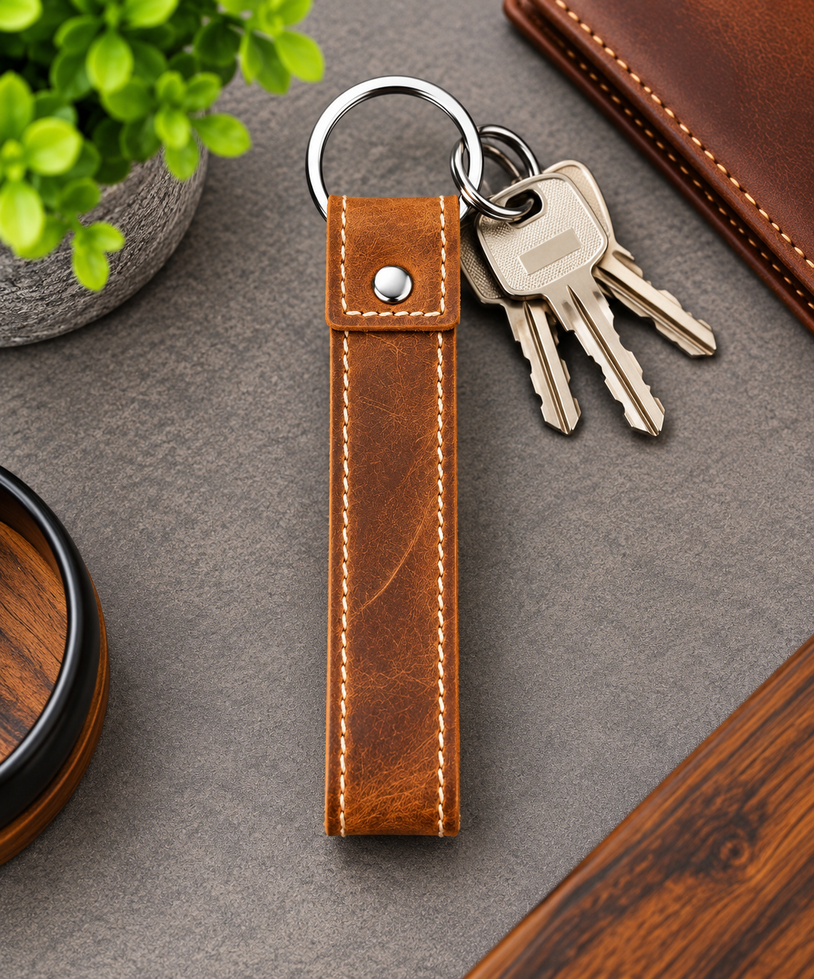 Genuine Leather Keychain, Keychain RIng, Handmade Key Tag