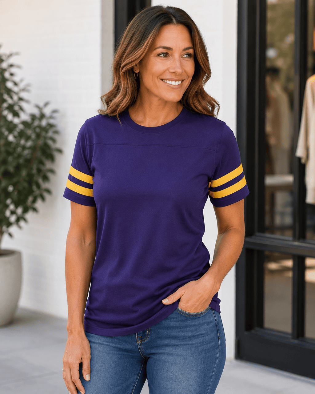 2 Stripes Jersey T-Shirt - Purple and Gold