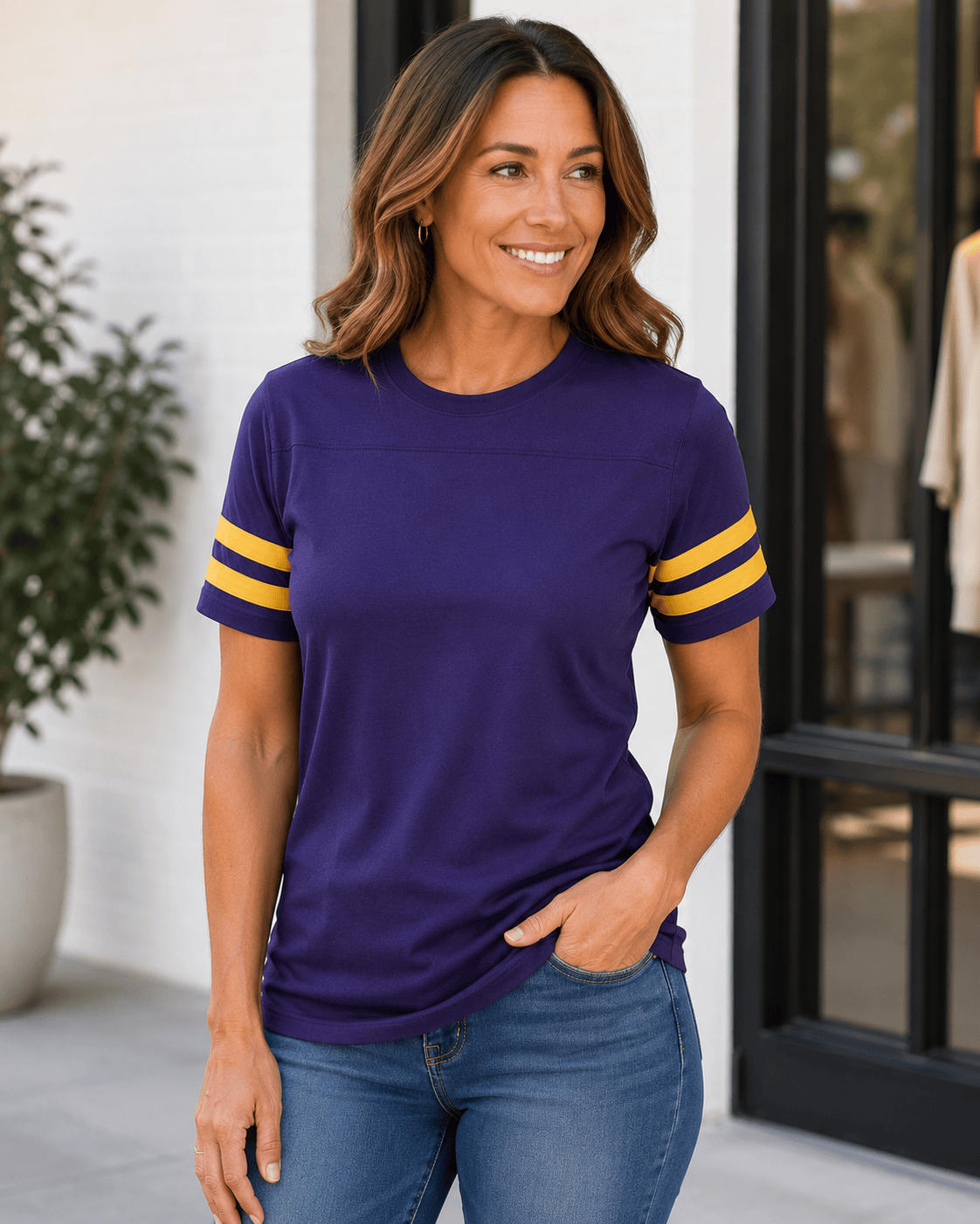 2 Stripes Jersey T-Shirt - Purple and Gold