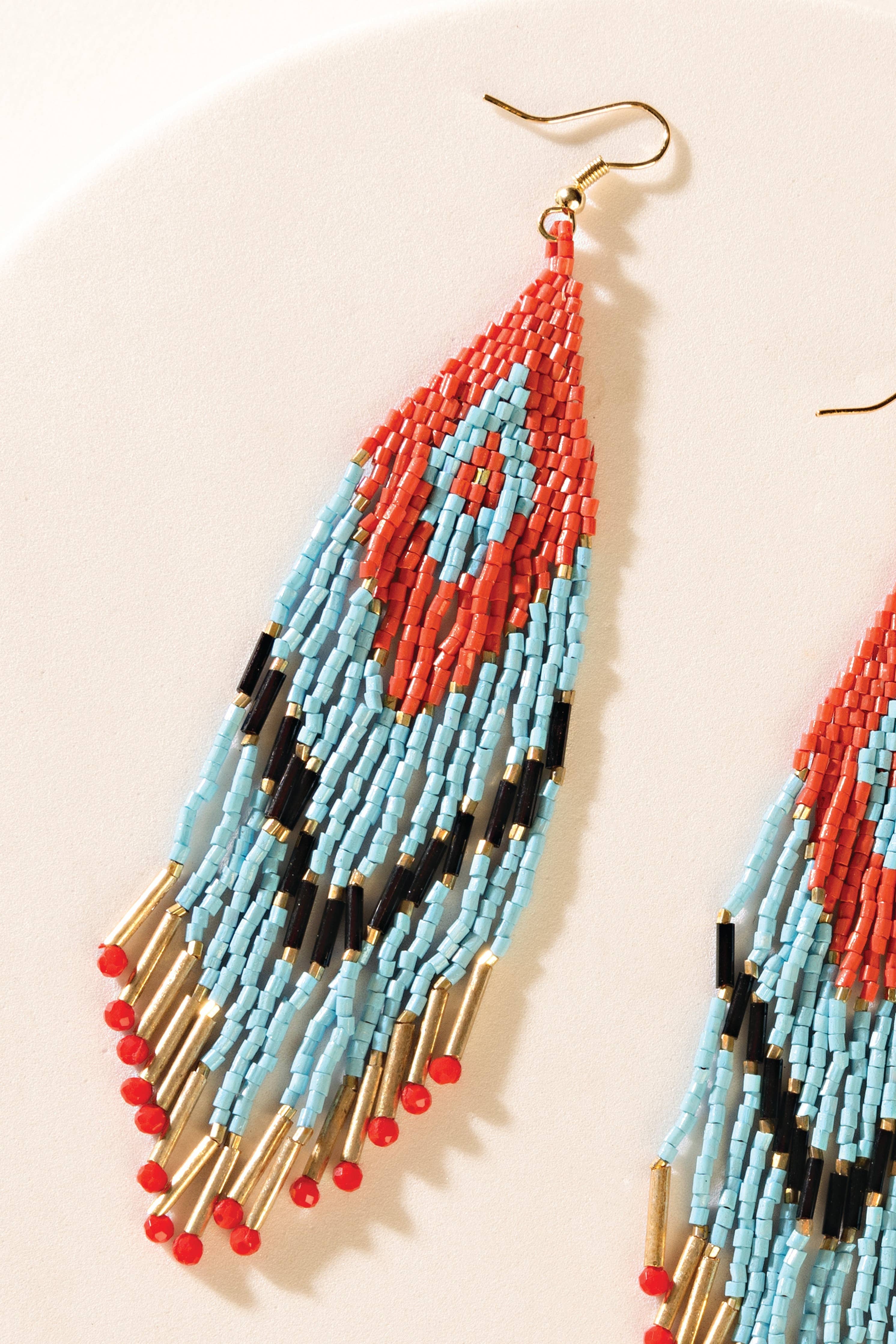 Zuni Blaze Fringe Earrings in Cyan Desert Flame