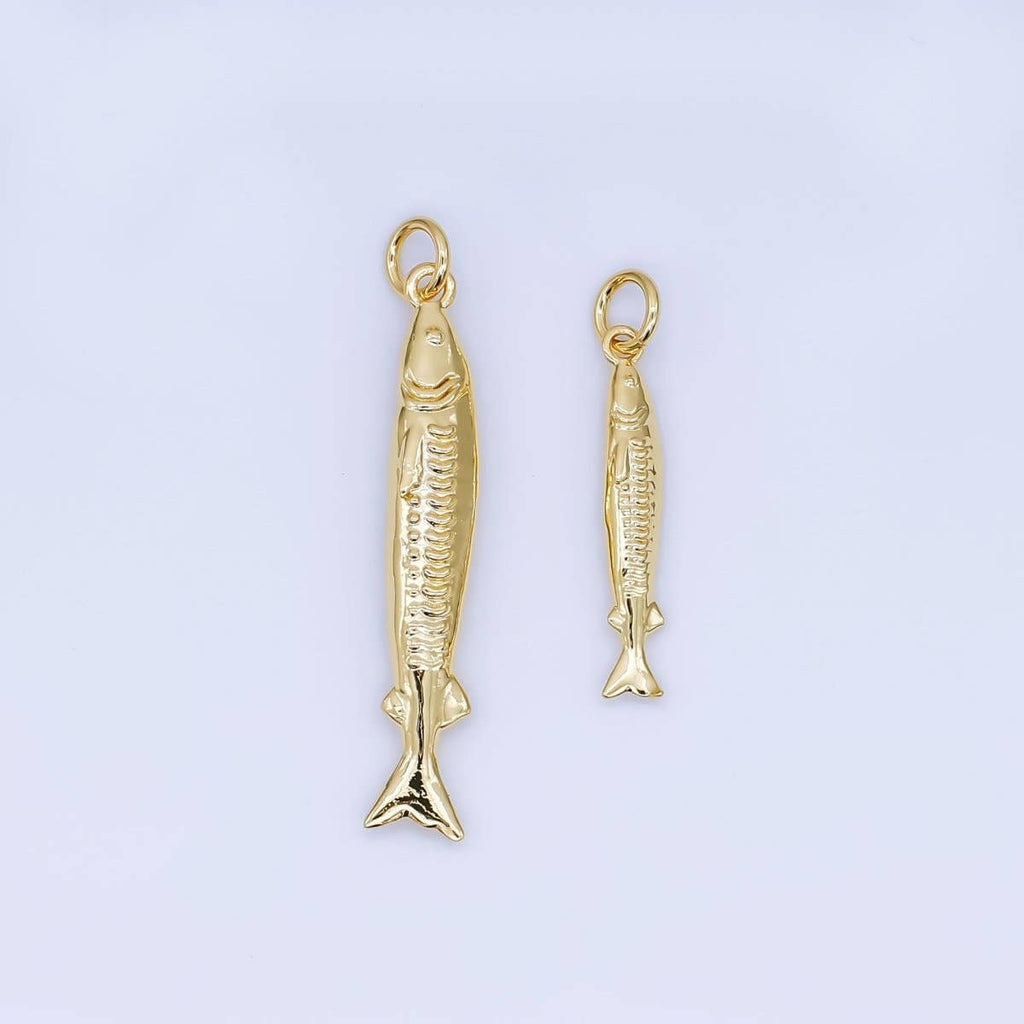 24K Gold Filled Small sardine charm Under The Sea Ocean Fish Pendant | AJ466 AJ467