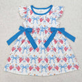 Baby Girls 4th Of July Bows Flags Flutter Sleeve Knee Length Dresses