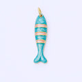 24K Gold Filled 24mm Teal, Orange, Purple Enamel Stripes Sea Creature Sardine Fish Charm | AF1502 AF1503