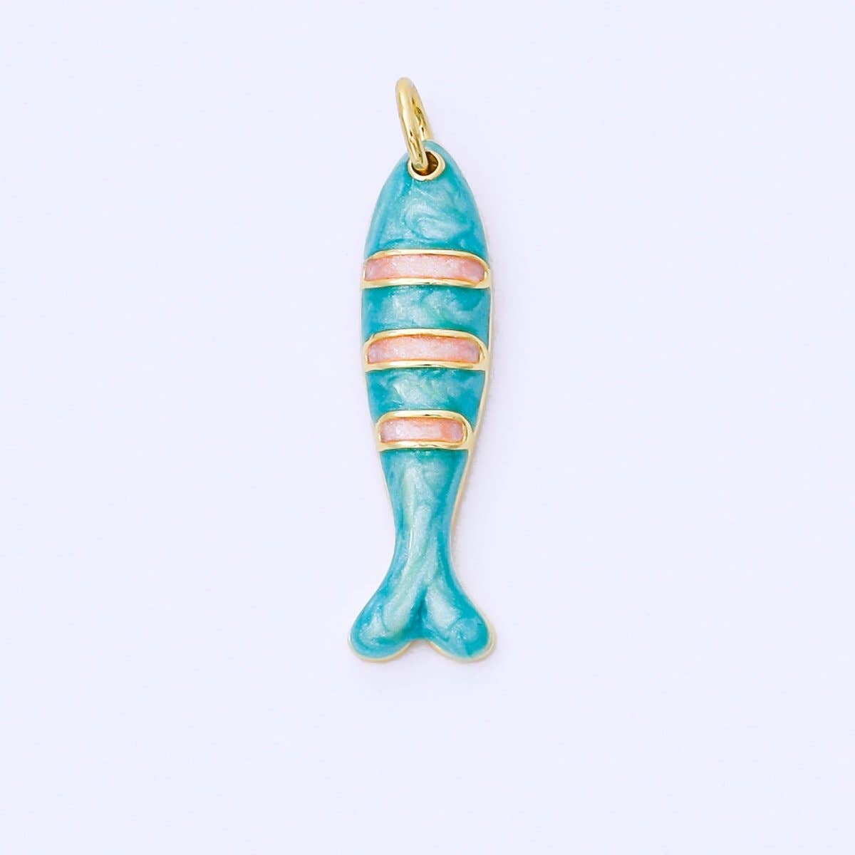 24K Gold Filled 24mm Teal, Orange, Purple Enamel Stripes Sea Creature Sardine Fish Charm | AF1502 AF1503
