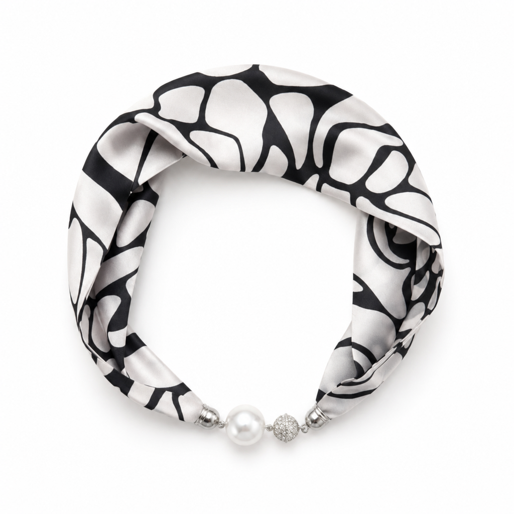 Ellison+Young Satin Twilly Scarf Necklace with Jeweled Magnetic Clasp