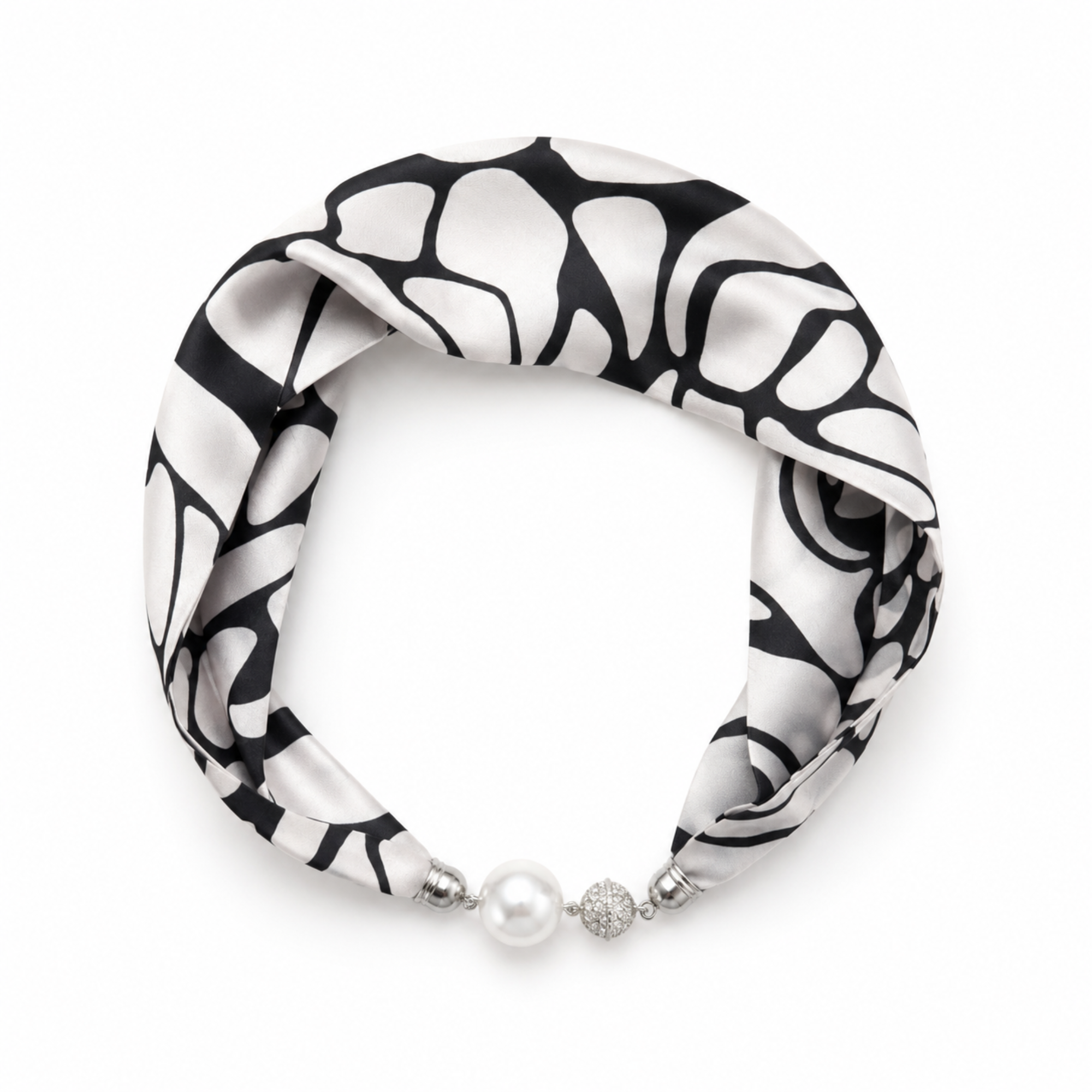 Ellison+Young Satin Twilly Scarf Necklace with Jeweled Magnetic Clasp