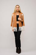 36306J - Fringe Detail Open Cape Jacket