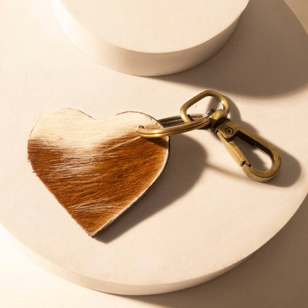 Studded Heart Western Key Fob in brown with handtooled detail