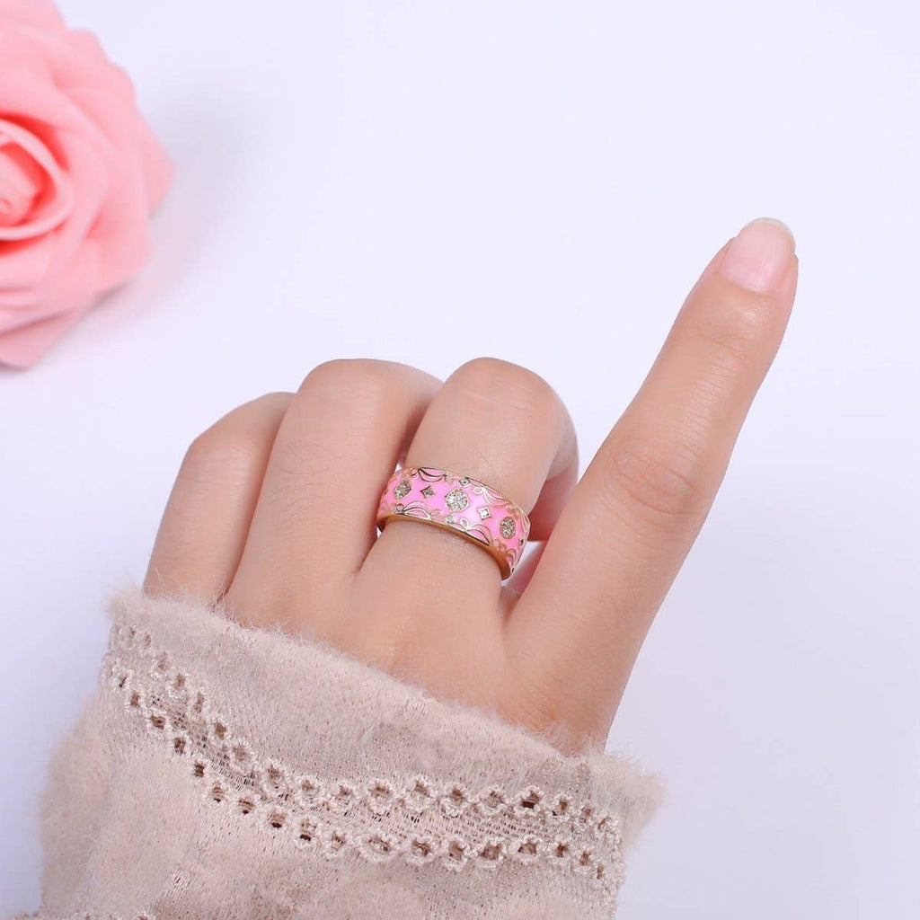Vintage Enamel Victorian Ring in Black White Green Pink U-186~ U-187