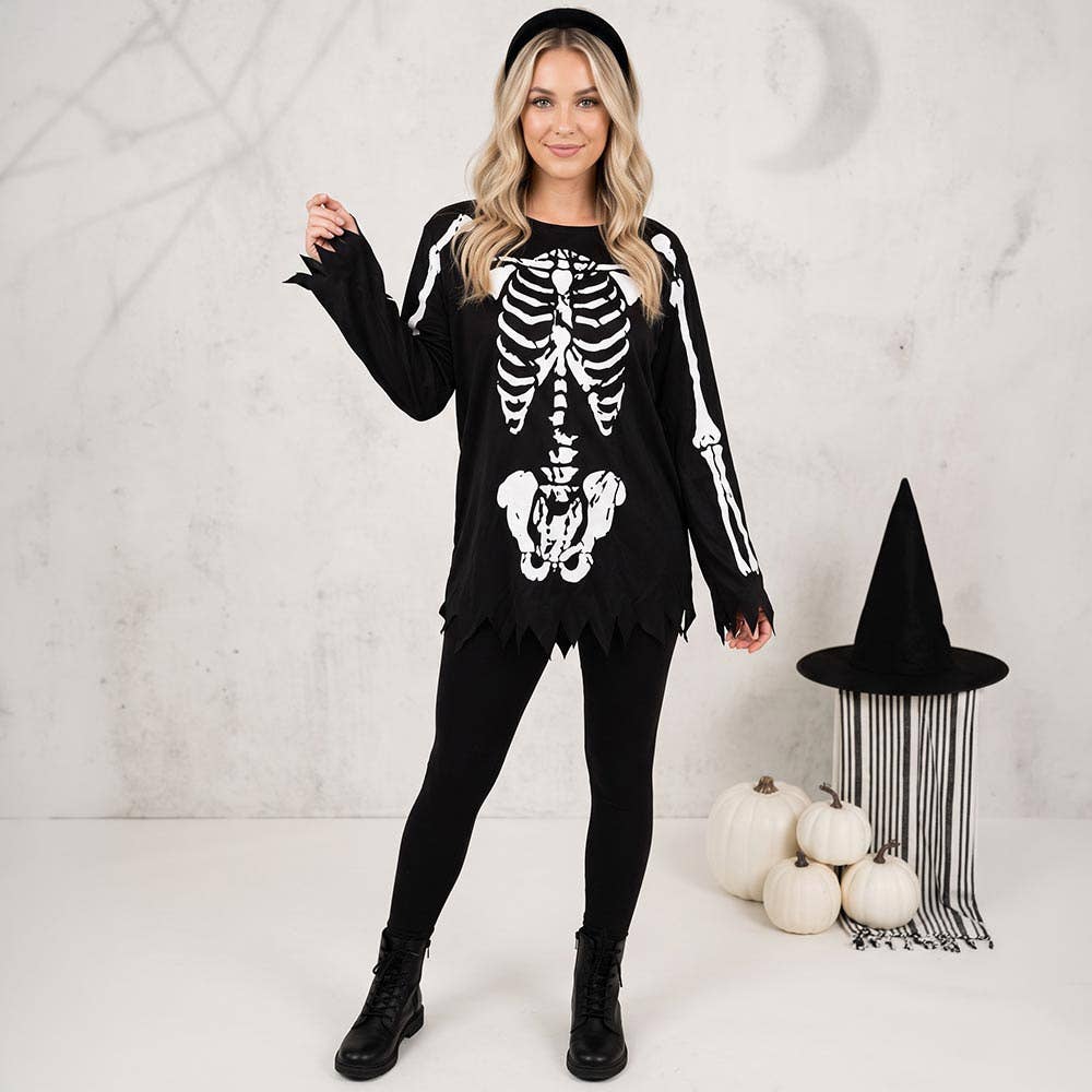 Halloween Skeleton Print Fringe Costume Cape Poncho