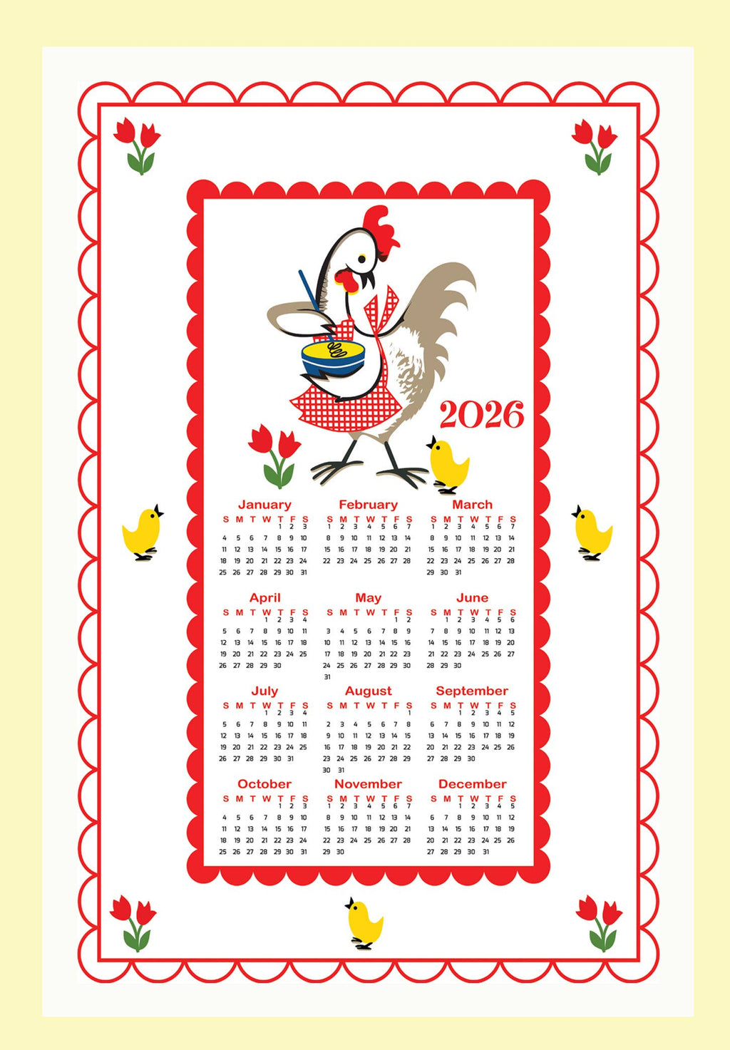 2026 Kitchen Chicken Calendar Tea Towel