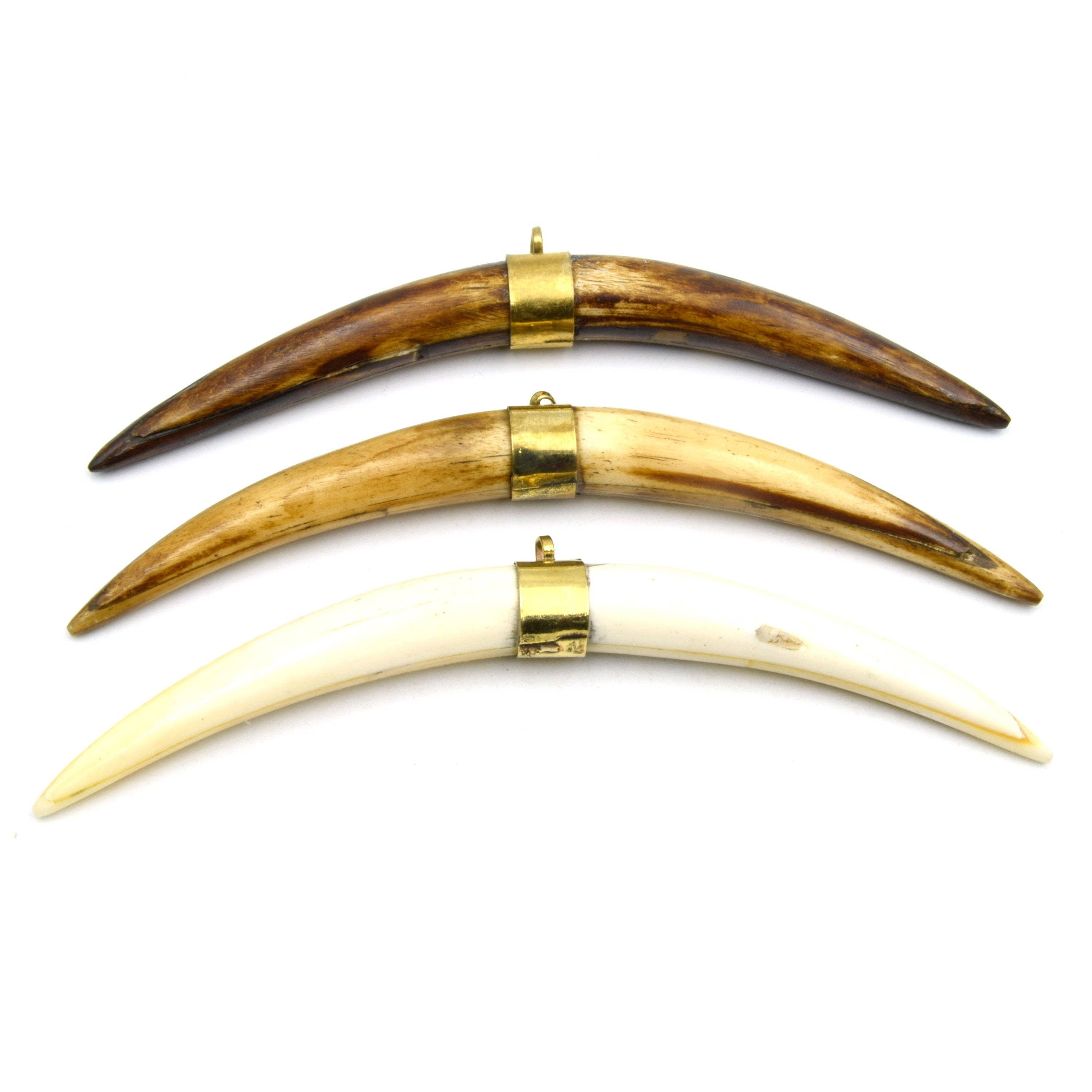 Skinny Banana Crescent Pendant | Ox Bone Focal Pendant | Plain Gold Bail Horn Pendant