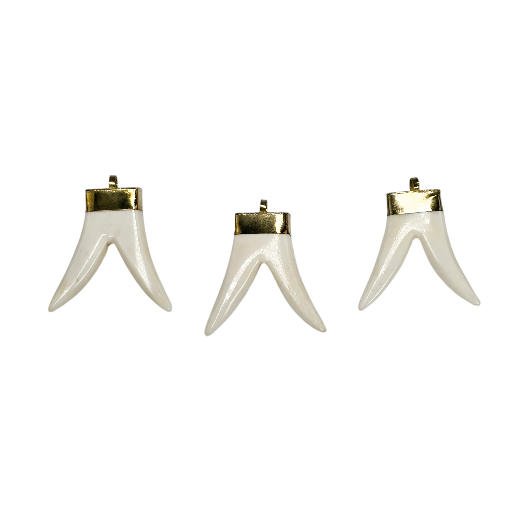 Double Horn Pendant with Brass or Silver Toned Cap and Bail