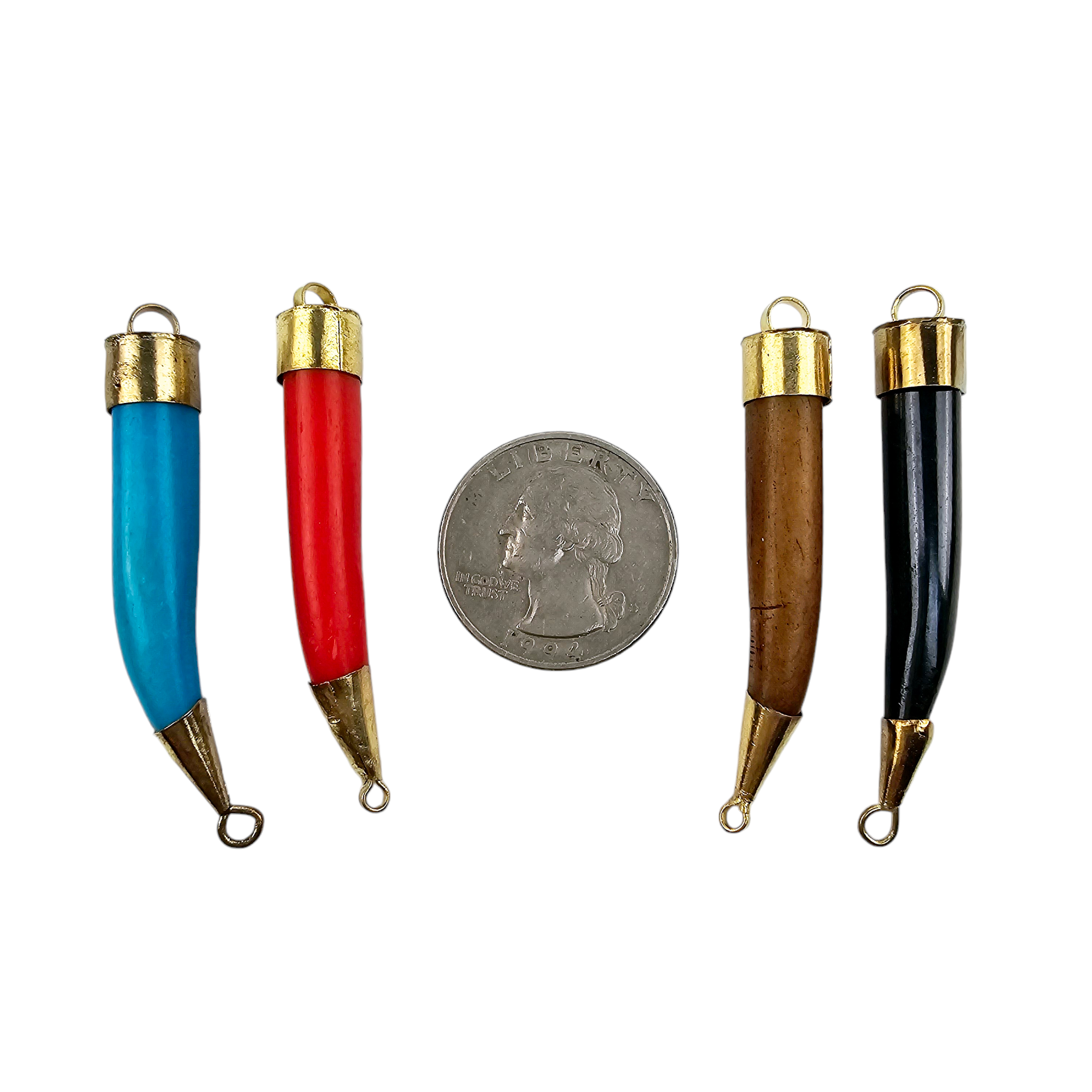 Sideways Tibetan Horn and Brass Pendant You Choose Color