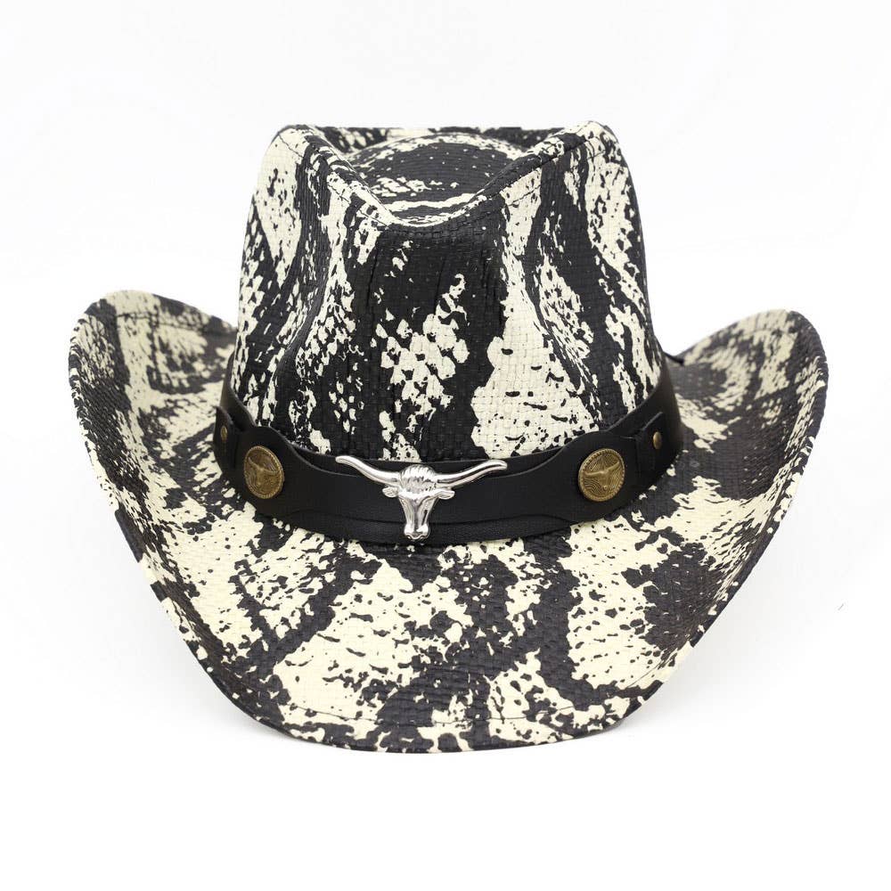 Steer Head Accent Snake Print Western Cowboy Hat