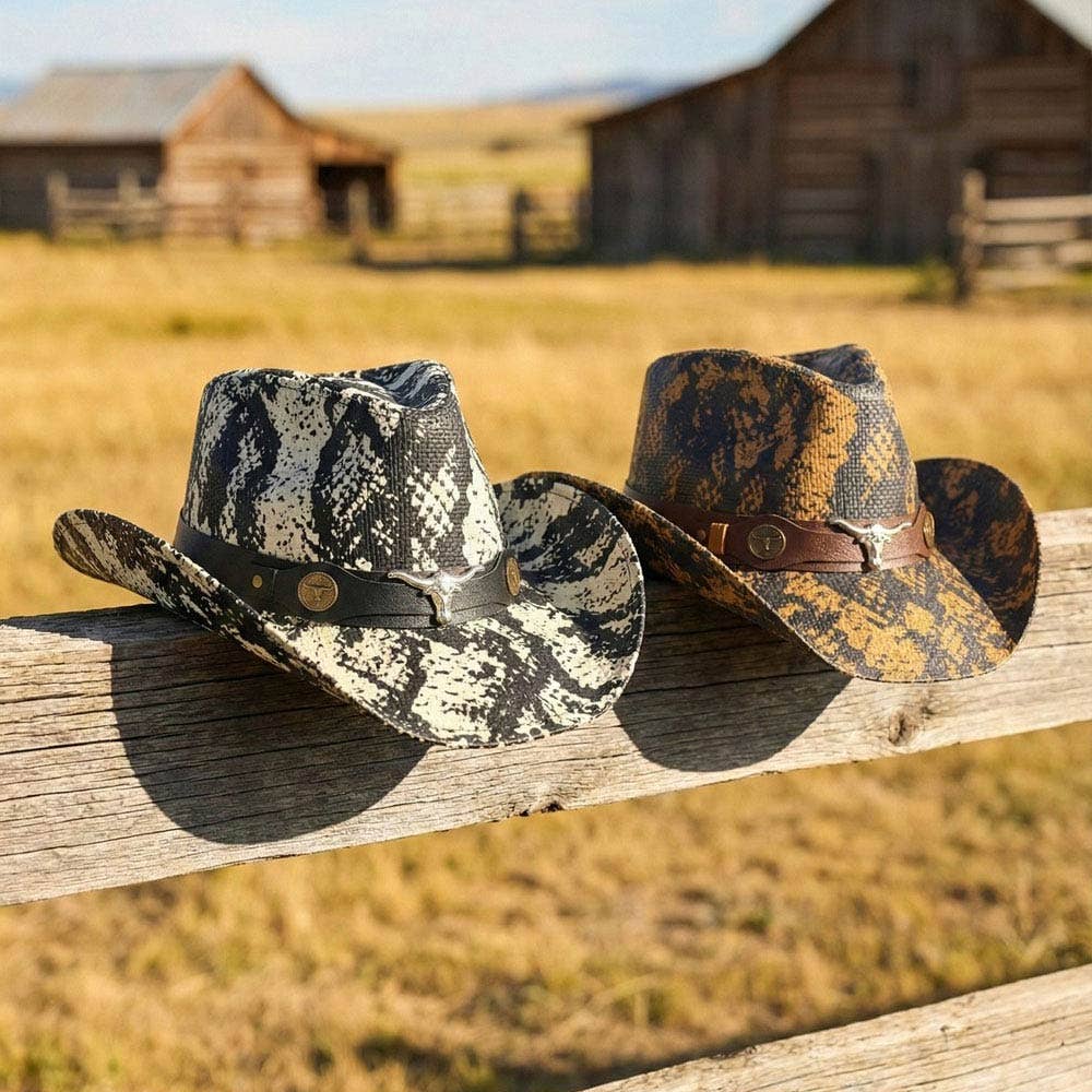 Steer Head Accent Snake Print Western Cowboy Hat