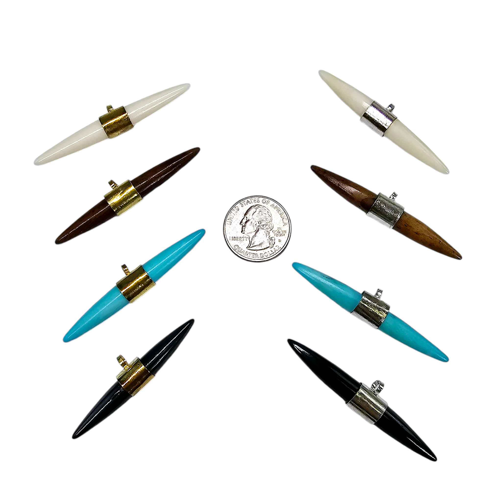 Bone Sideways Horn Pendant with Brass or Silver Toned Band