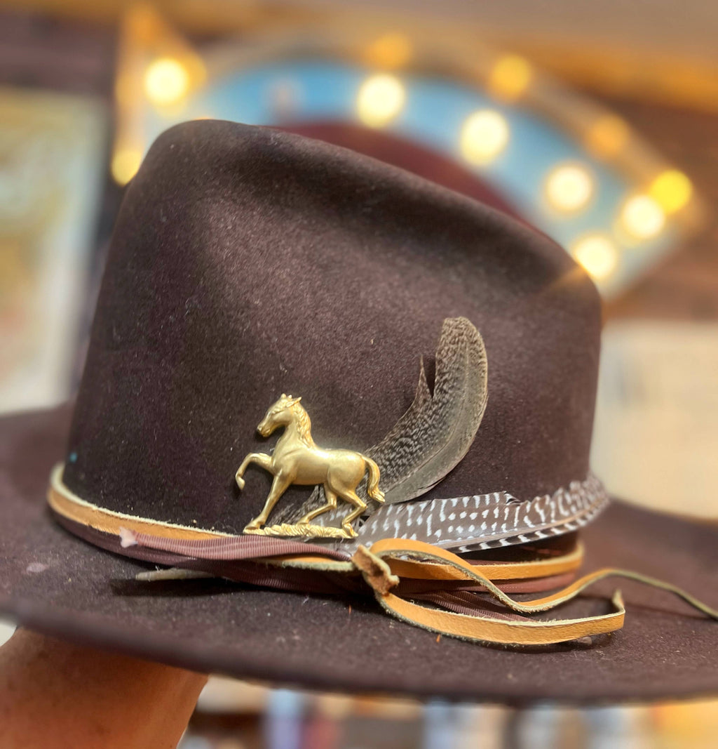 Brass Patina Running Horse Hat Pin Western Hat Bar