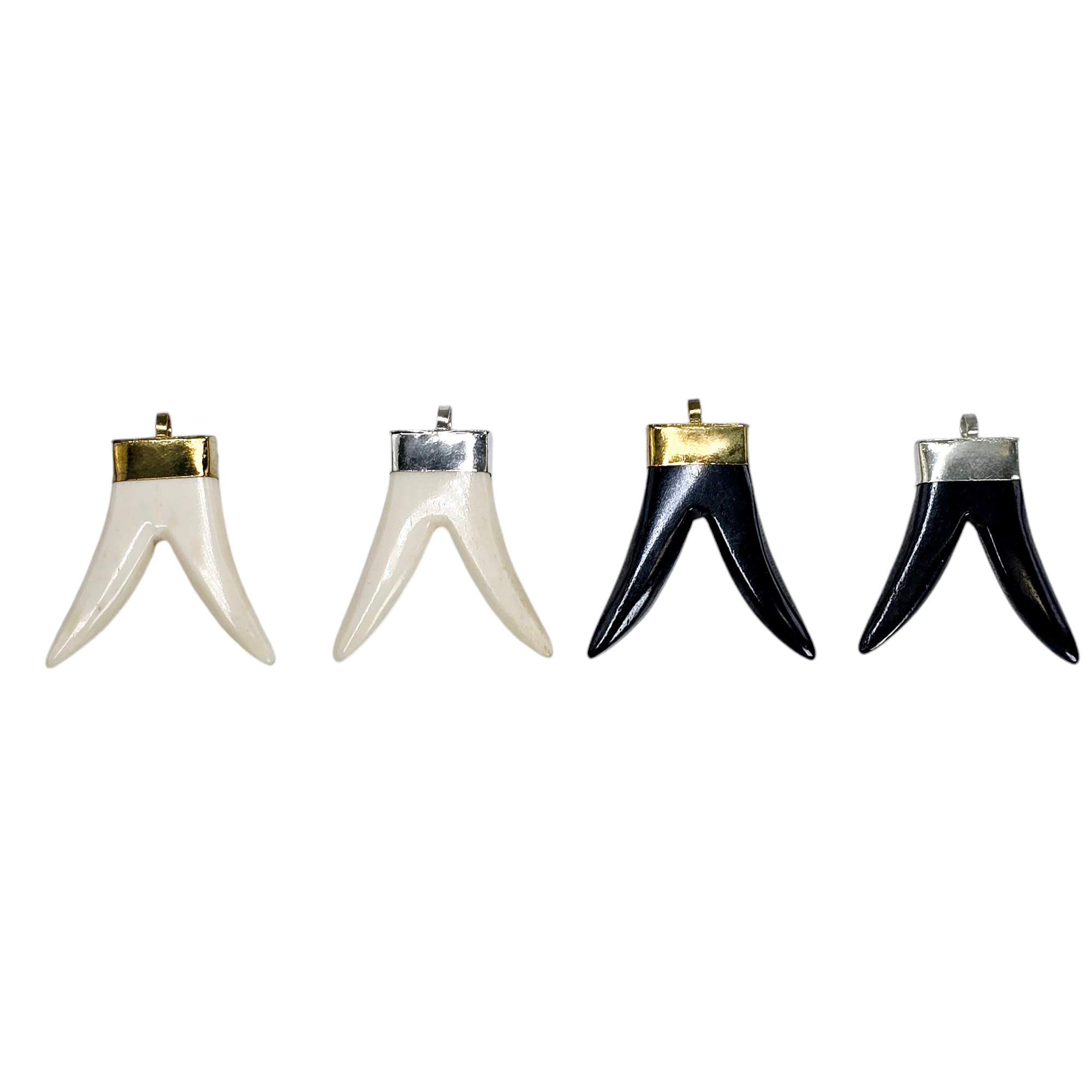 Double Horn Pendant with Brass or Silver Toned Cap and Bail