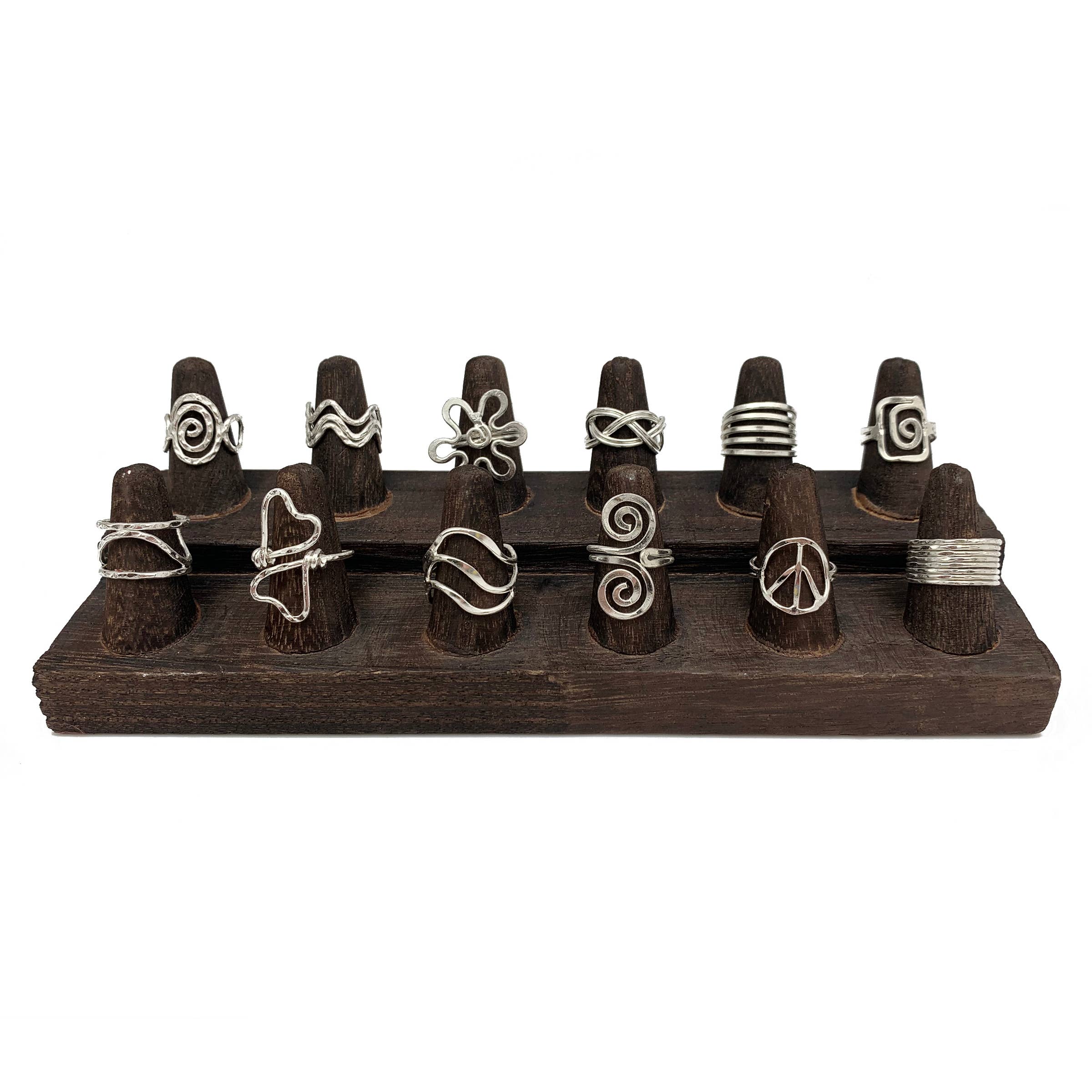 Brown Wooden Ring Display - Holds 12 Rings