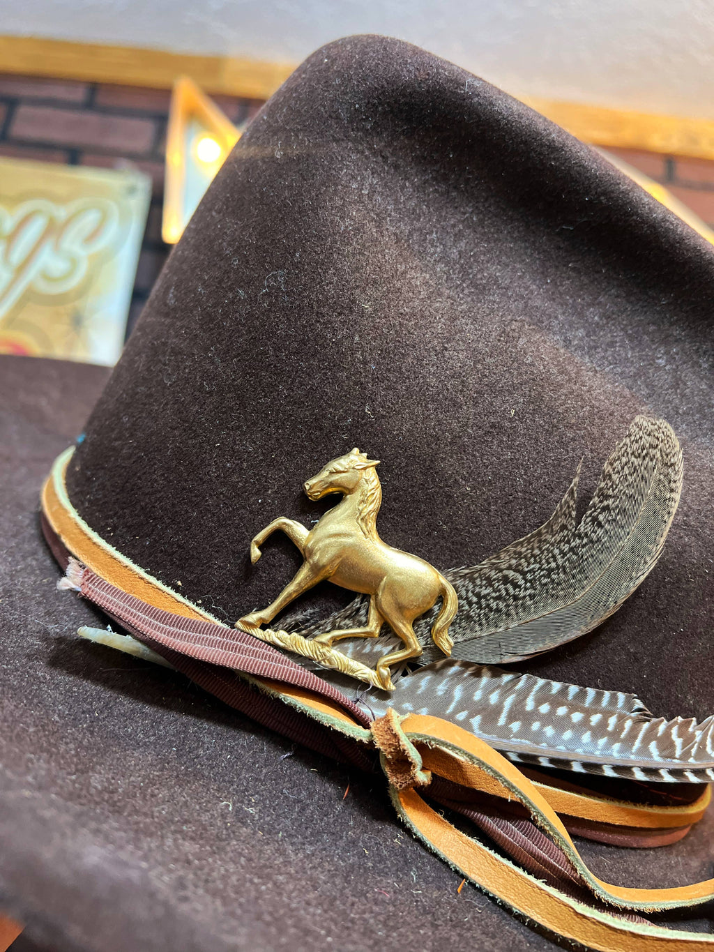 Brass Patina Running Horse Hat Pin Western Hat Bar
