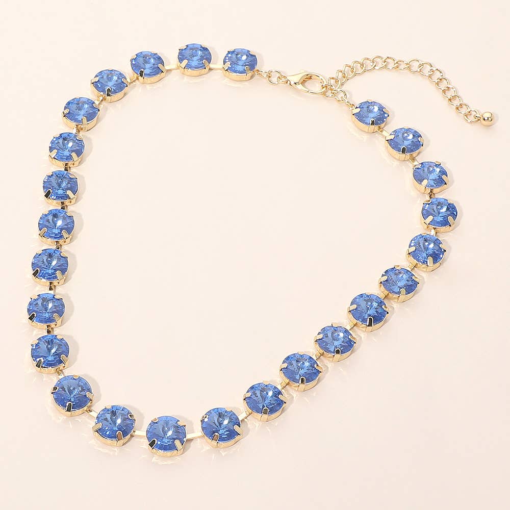 Round Cut Stone Cluster Link Evening Necklace