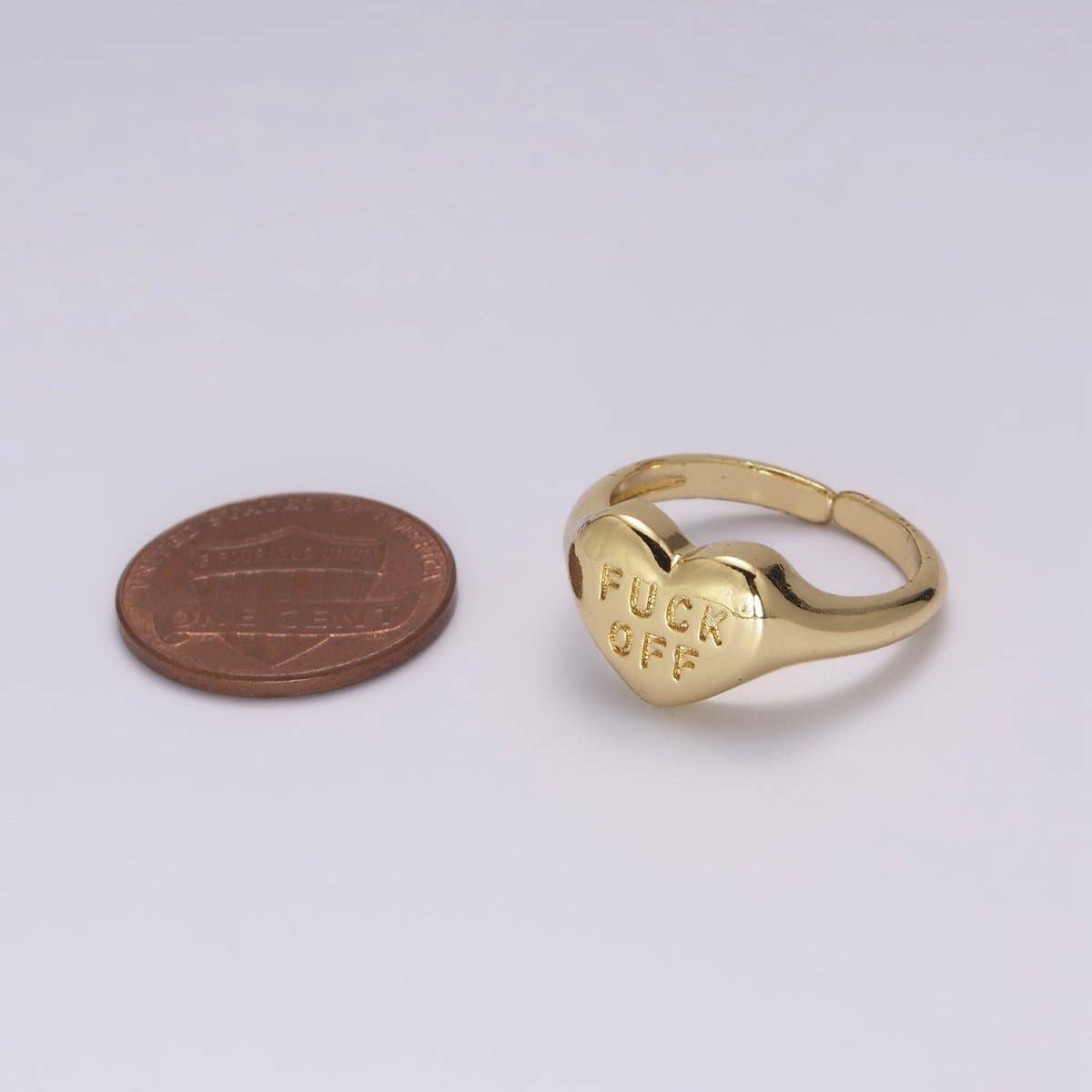 Gold Fuck Off Ring, Heart Shaped Signet, Fuckoff rings oval signet ring gold rings for women U-132