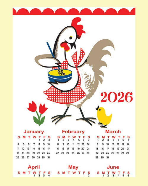 2026 Kitchen Chicken Calendar Tea Towel
