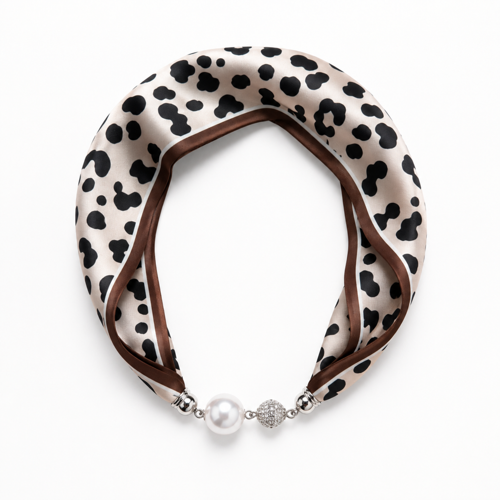 Ellison+Young Satin Twilly Scarf Necklace with Jeweled Magnetic Clasp