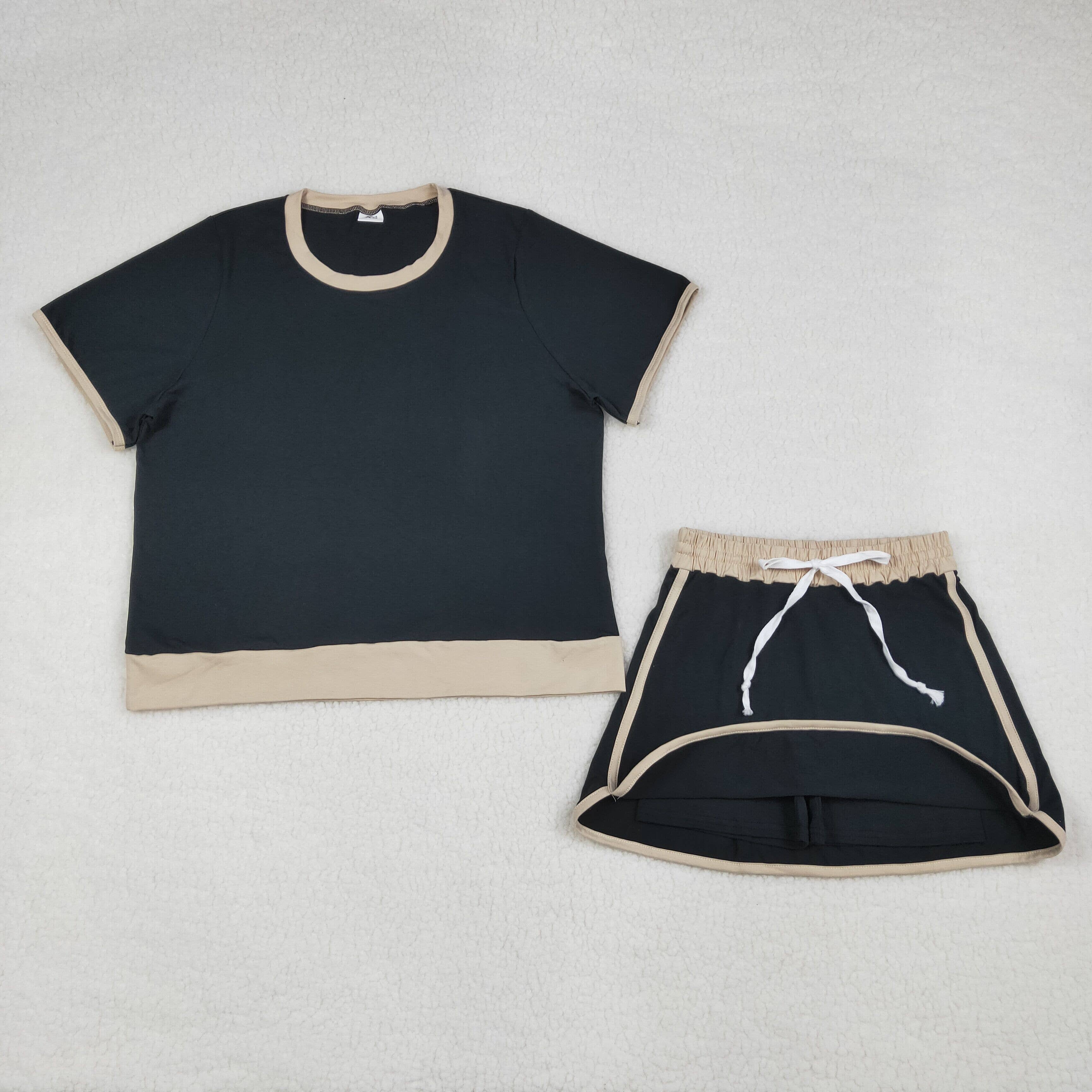 Women Black Cotton Shirts Skorts Shorts Bottom Outfits