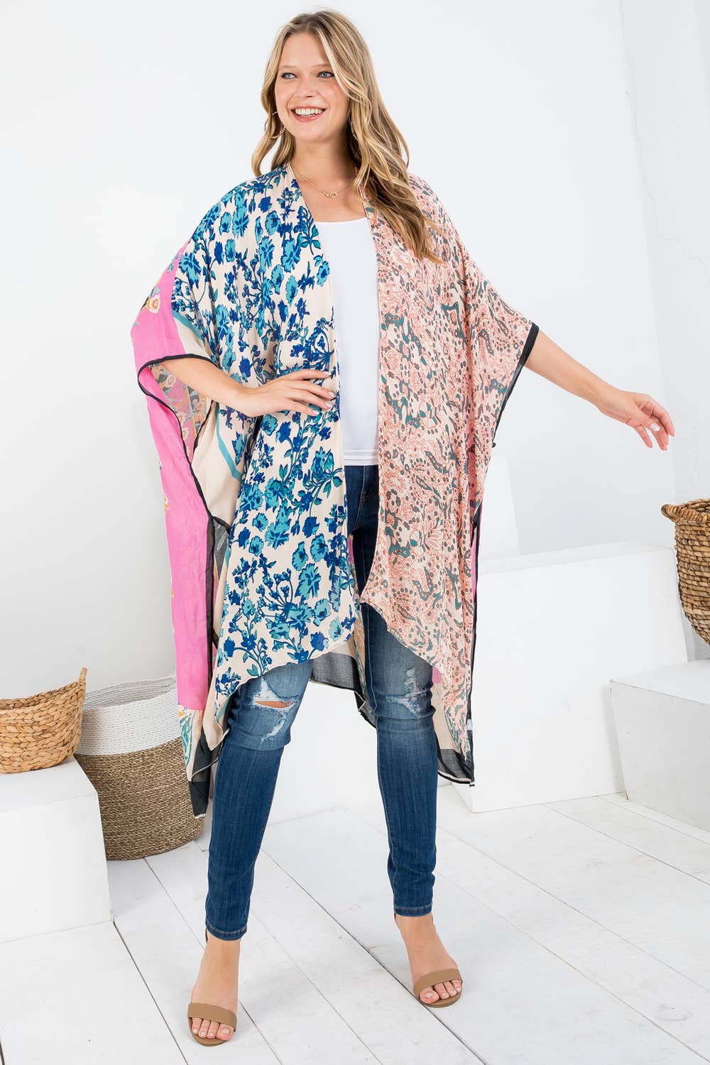 BOHEMIAN FLORAL PATCH PRINT KIMONO