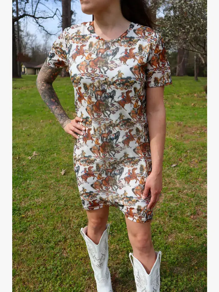 MK380 Buckaroo Short Sleeve Mesh Sheath Dress