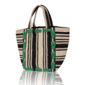 Ivory Black & Green Stripe Cotton Beach Tote Bag