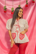 Polka-Dot Blouse with Bows, Red