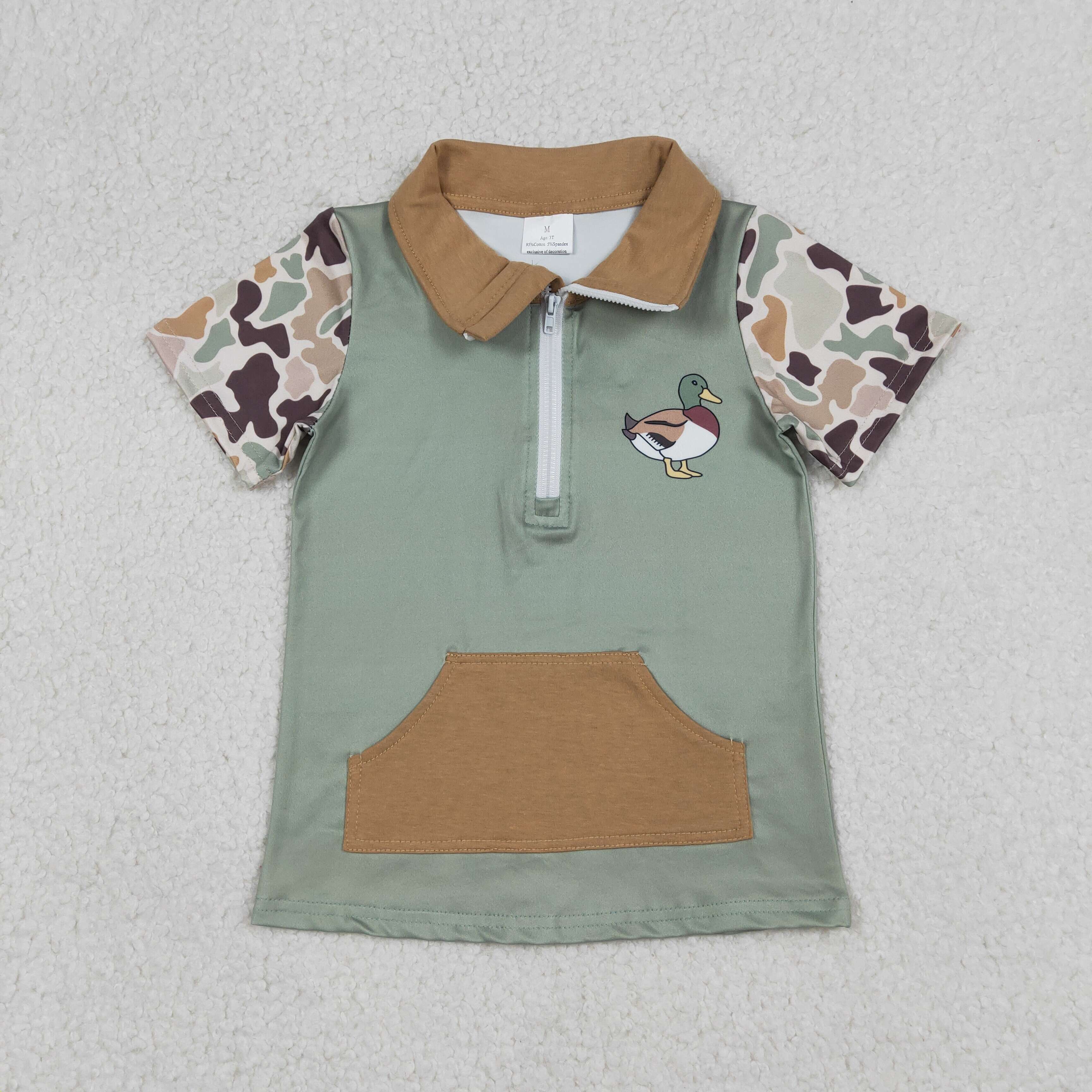 Baby Boys Southern Camo Short Sleeve Ducks Zip Pockets Hunting Pullovers Top