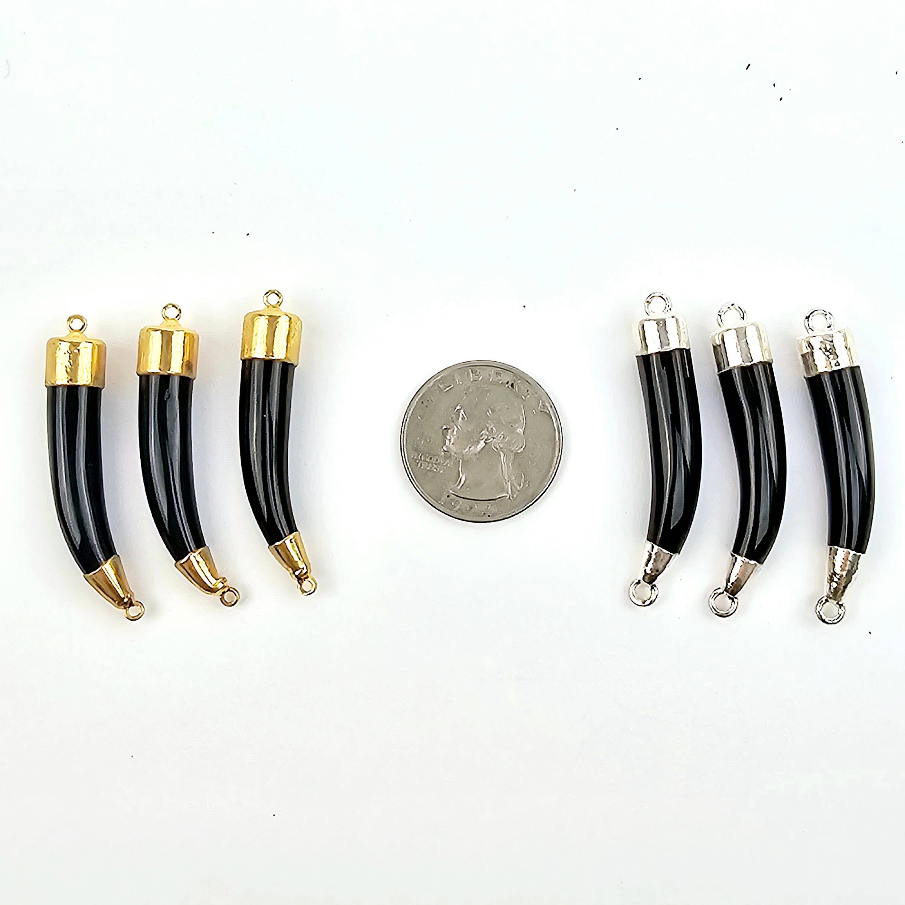 Black Agate Horn Double Bail Connector - You Choose Finish