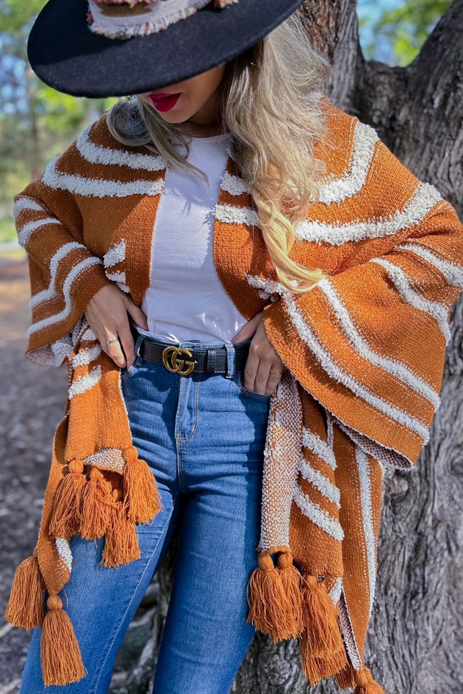 Boho Textured Chunky Knit Tassel Ruana Cardigan