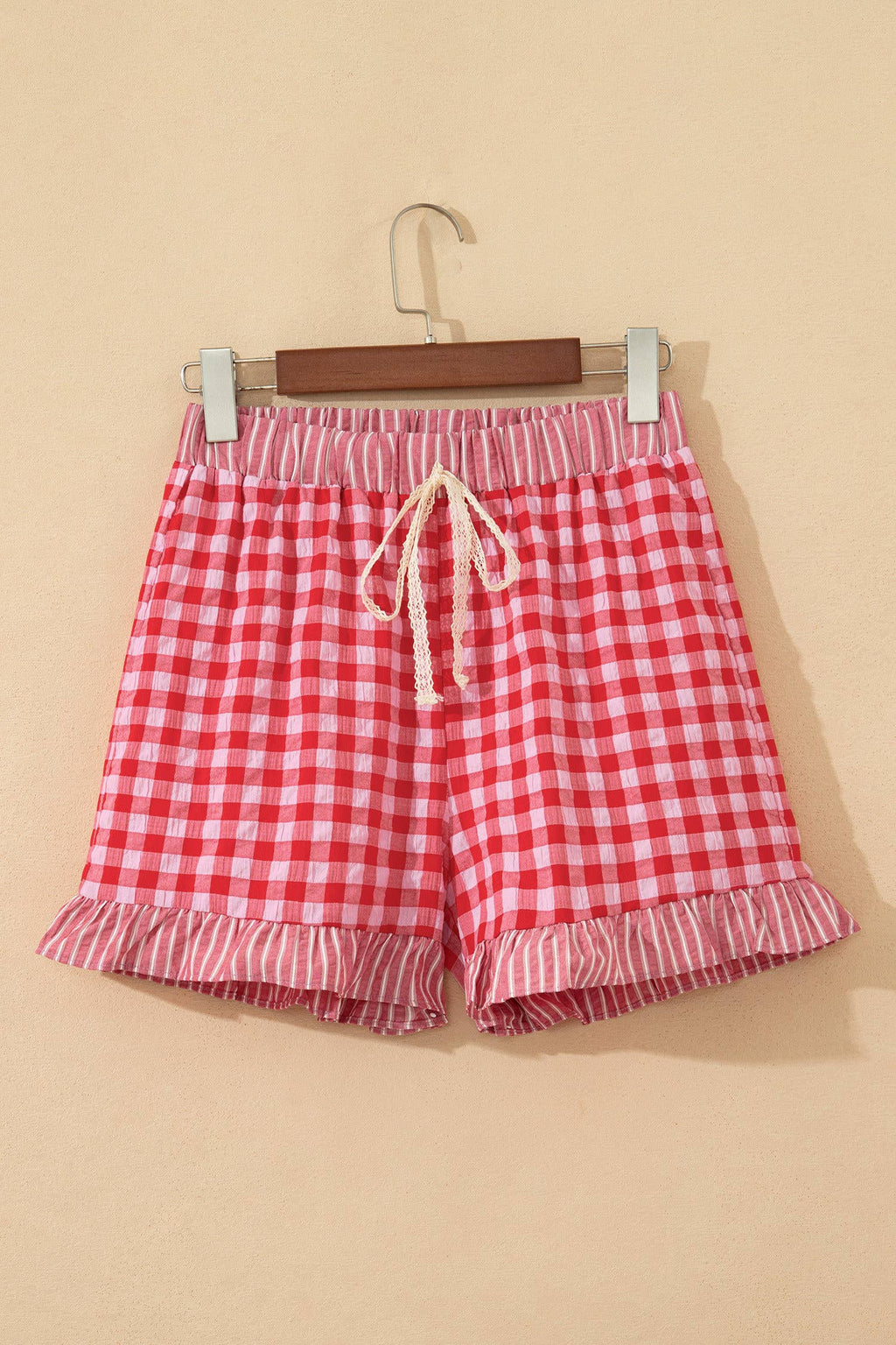 66 Plaid Checkered Gingham Print Ruffled Shorts (S-XL)